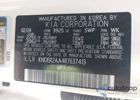 2024 Kia Seltos Ex z USA, uszkodzony, nr VIN KNDER2AA4R7637413